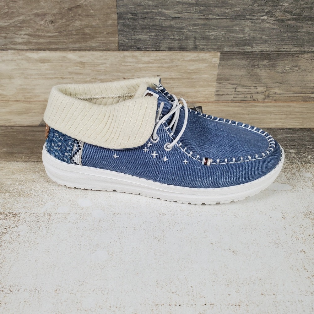 Hey Dude Wendy Fold Boot Boho Womens Loafer Shoes Sz 7 Blue Slip On Comfort